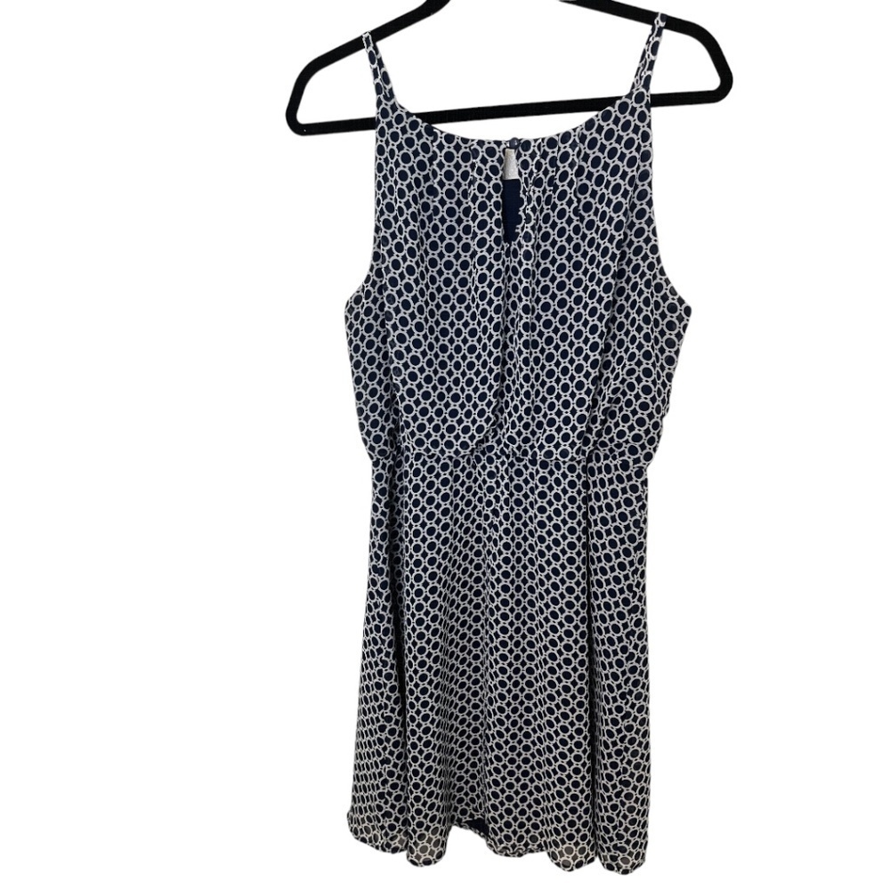 TACERA, Sheer, Lined Elastic Waist Spaghetti Strap Navy Blue White Dress Size L - Picture 4 of 5